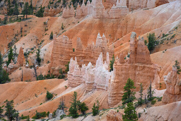 Natures beauty, red rock hoodoo formations in orange, pink, and white in the Bryce Amphitheater in...