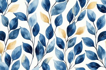 Delicate blue and gold leaf pattern