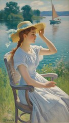 Impressionist Summer Portrait of Woman by the Water