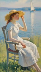 Impressionist Summer Portrait of Woman by the Water