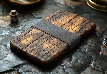 Rustic Wooden Card Holder on Stone Background, Stylish Design