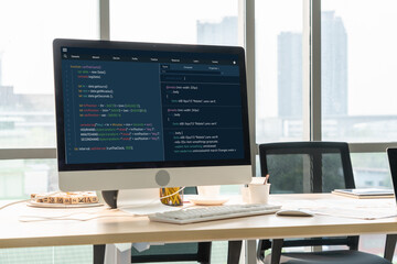 Software development programming on computer screen for modish application and program coding