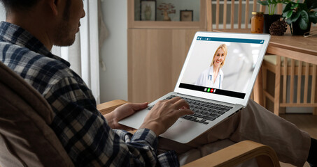 Doctor video call online by modish telemedicine software application for virtual meeting with patient