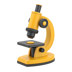 3 D Cartoon Yellow Microscope with Black Details on White Background