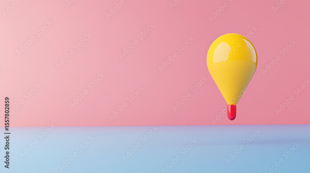 Fototapete a vibrant yellow and red abstract shape floats above a light blue surface against a pink backdrop, c