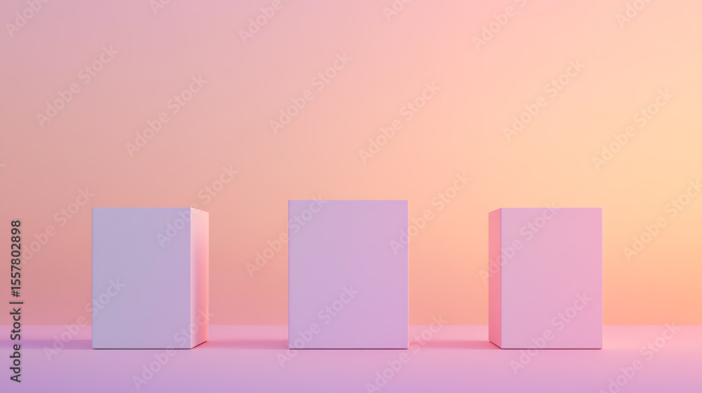 Poster three cubic forms in gradient light, ideal for product display. geometric, soft colors create depth.