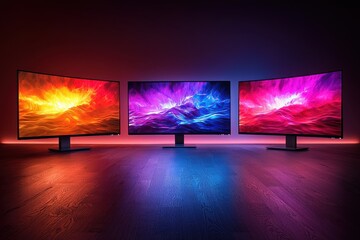 Vivid high-definition TV screens displaying vibrant colors in a modern showroom setting