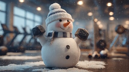 Obraz premium Festive christmas workout snowman at the gym in a dynamic holiday fitness environment