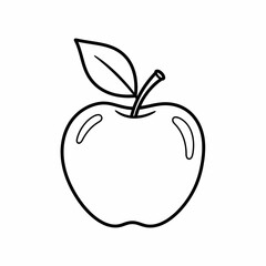 Simple Outline Drawing of a Single Apple with a Leaf, Ideal for Illustrations, Educational Materials, Culinary Themes, and Health Concepts