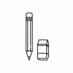 Simple Black and White Illustration of a Pencil and Eraser on White Background for Minimalist Design and Creative Projects