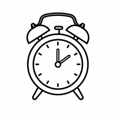 Vintage alarm clock illustration with bell ringing, classic design featuring round face and pointed hands, perfect for time management themes