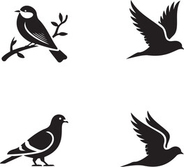 Obraz premium Set of bird icon silhouette vector illustration isolated On Transparent Background