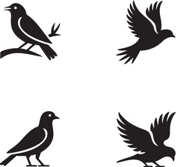 Fototapeta premium Set of bird icon silhouette vector illustration isolated On Transparent Background