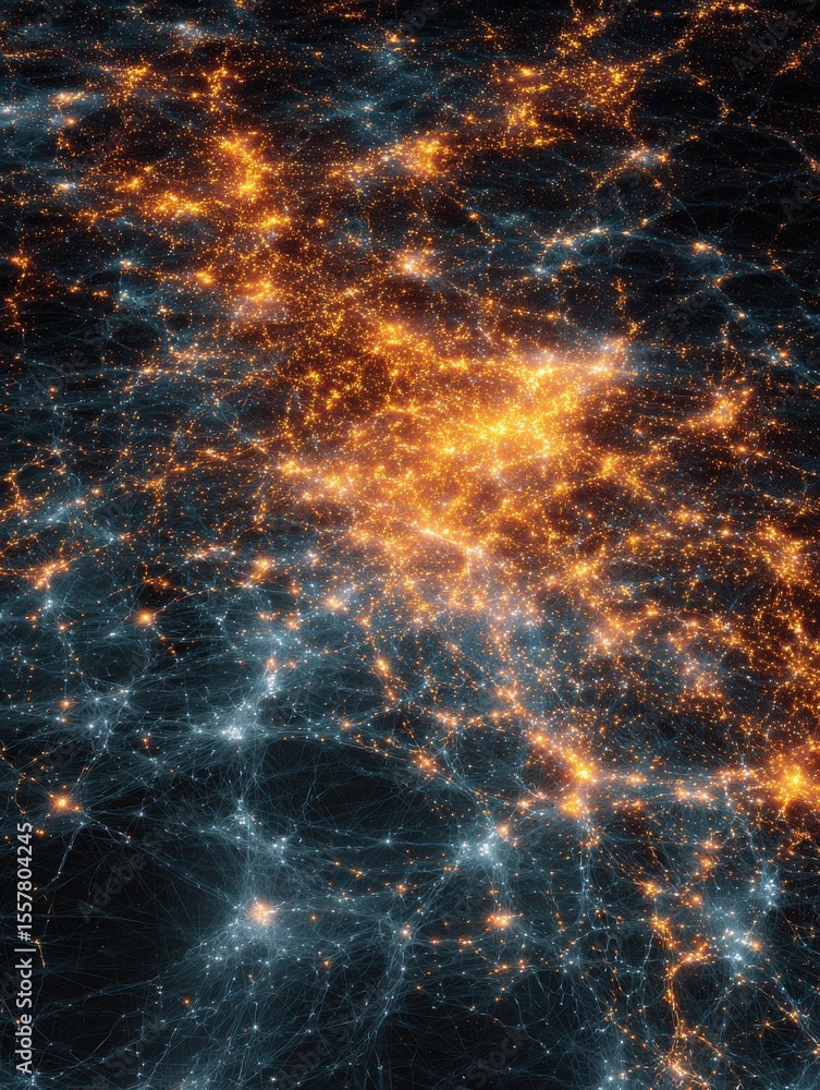 Poster abstract glowing network of connected dots in space