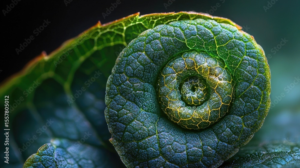 Poster close-up view of a leaf's intricate spiral pattern.