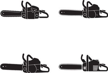 Fototapeta premium Set of Chain Saw silhouette vector illustration isolated On Transparent Background 