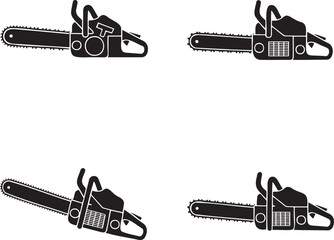  Set of Chain Saw silhouette vector illustration isolated On Transparent Background 