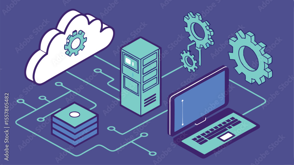 Aufkleber futuristic cloud computing system isometric vector illustration of advanced technology