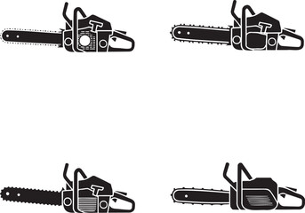  Set of Chain Saw silhouette vector illustration isolated On Transparent Background 