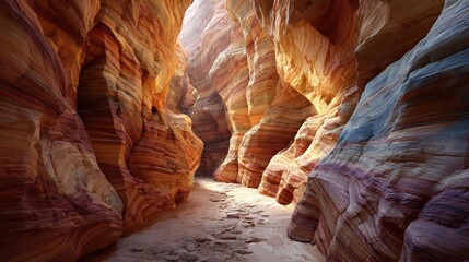 Stunning sandstone canyon with colorful patterns and natural formations, showcasing erosion and the beauty of the desert landscape
