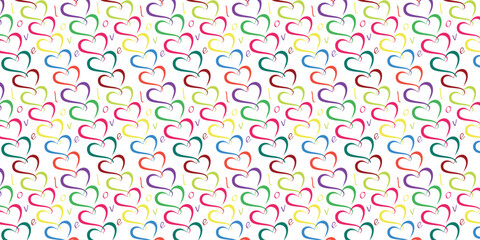 Endless pattern with colorful hearts and lettering. Vector seamless pattern. Love
