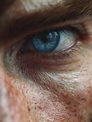 blue eye close up, intense gaze, created with generative AI technology