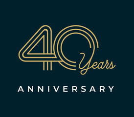 40 Years Anniversary design vector illustration. Unique 40 years logo design template. In gold color