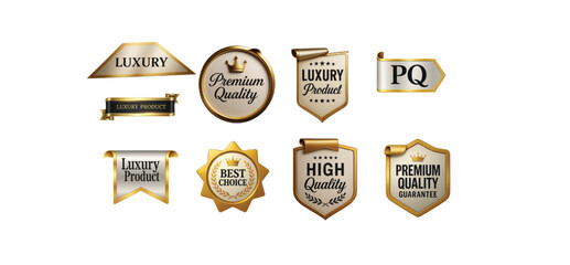 Collection of Luxury Gold Premium Quality Badges and Labels, Best Choice Award, High Quality Guarantee