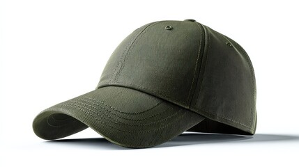 Military green baseball cap isolated on white background. Baseball cap mockup design