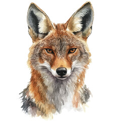 Jackal Close Up, watercolor painting vector, isolated on a white background.