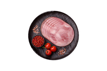Sliced ham, meat, pork or turkey sausage for sandwiches. Ham slices, food