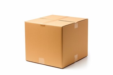 Fototapeta premium Sealed cardboard box isolated on white background, ready for shipping