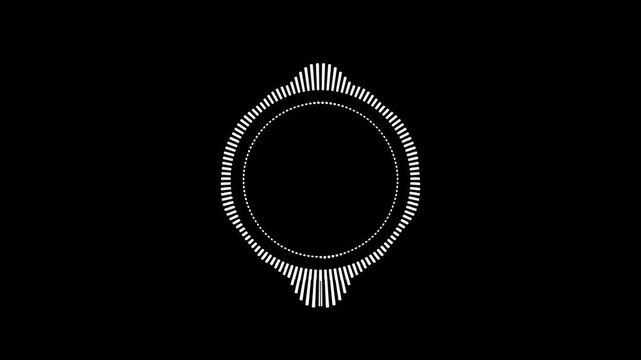 Circular interface audio voice music sound spectrum equalizer, 4k footage, sound waves animation on black and white background.
