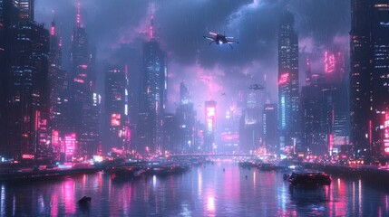 Obraz premium Cyberpunk Urban Fantasy Background