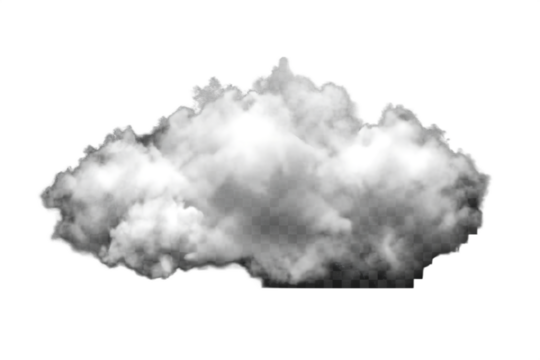 Fluffy white cumulus cloud with subtle grey shading and soft edges isolated on a transparent background