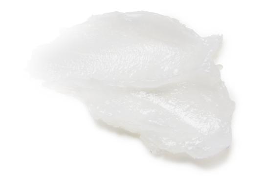 Small white cream stroke with curved shape on empty background