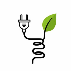 Eco-Friendly Electric Plug with Leaf Symbolizing Renewable Energy and Sustainable Solutions for a Greener Future