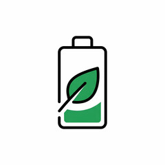 Eco-Friendly Battery Icon with Green Leaf Symbolizing Sustainability and Clean Energy for Environmental Initiatives and Technology Solutions