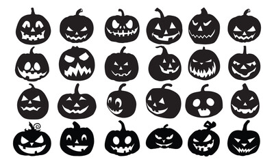 Halloween pumpkin set of silhouette theme, Isolated on white background.