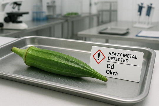 Heavy Metal Detected a Food Toxicology Analysis of Cadmium Cd Contamination Risk in an Okra Sample from Agricultural Soil Uptake with a GHS Hazard Warning and Laboratory Control