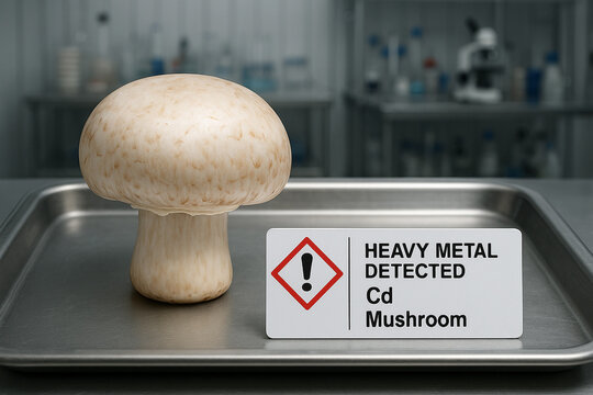 Heavy Metal Detected a Food Toxicology Study of Cadmium Cd Bioaccumulation Risk in a Mushroom Sample with a GHS Hazard Warning for Fungi Safety and Contaminant Screening Analysis