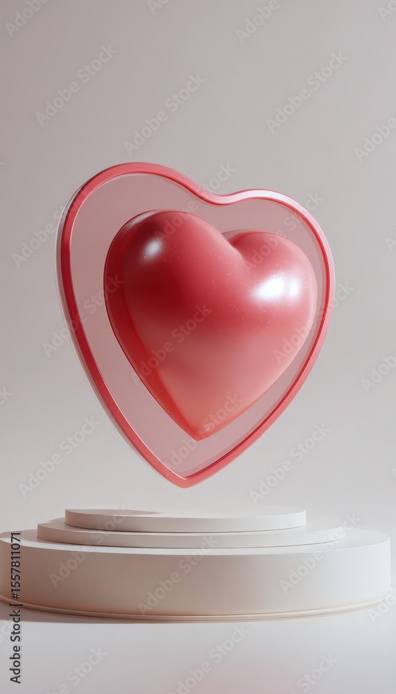 Poster minimal 3d render of heart and shield icon on white base