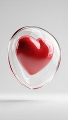 Floating Red Heart Inside Transparent Shield on White Background