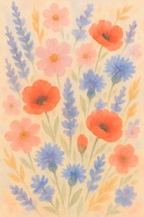 Vibrant Watercolor Poppy and Wildflower Field