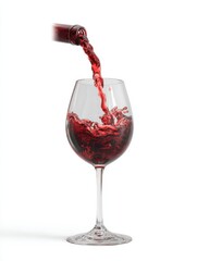 red wine pouring into glass isolated on white background.
