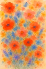 Vibrant Watercolor Poppy and Wildflower Field