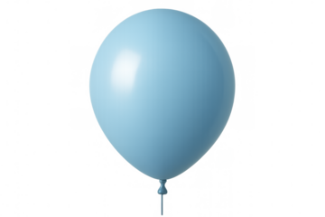 Light blue balloon drifting, tied with string, suspended against white background, ideal for festive graphic design projects