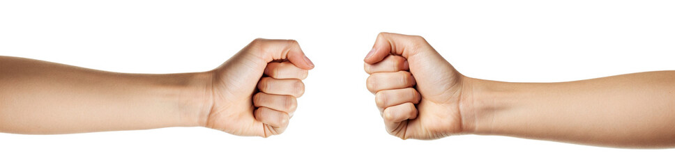 Clenched Fist and Forearm: A Close-Up of a Light-Skinned Hand Firmly Closed, Extending from a Forearm, Isolated on a White Background