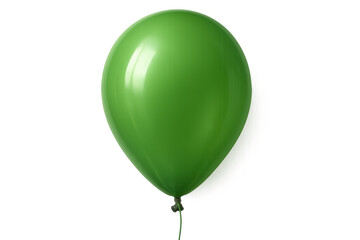 Green balloon levitating, string attached, transparent backdrop. Festive graphic element ideal for party invitations, celebratory designs