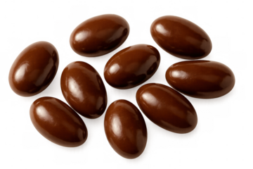 Chocolate dragees falling, creating elegant cascade on transparent surface, highlighting confectionery delicacy with graphic design potential